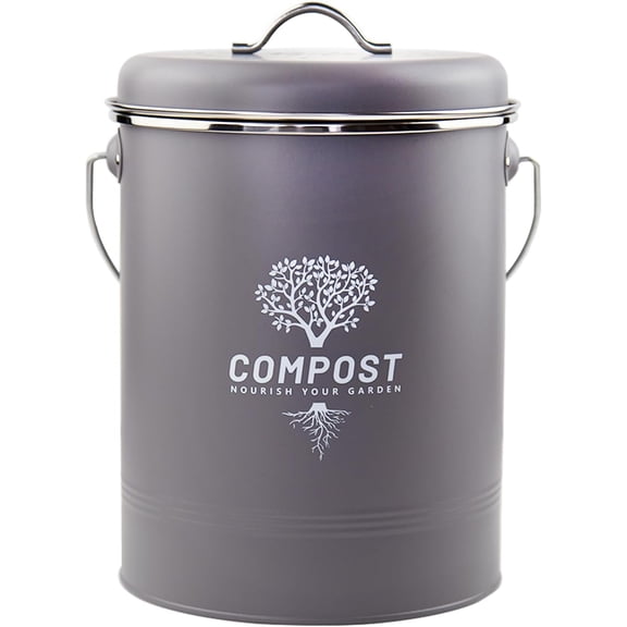 Kitchen Countertop Compost Bin, Odor Resistant Indoor Bin with Lid and Charcoal Filter, Rust Coated Bucket, Container, Gray