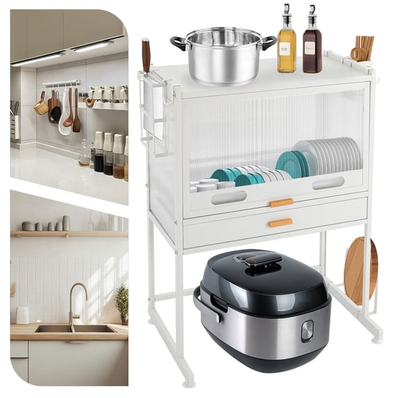 Kitchen Countertop Dish Cabinet, Dish Cabinet with Drawer, Dish Storage Cabinet