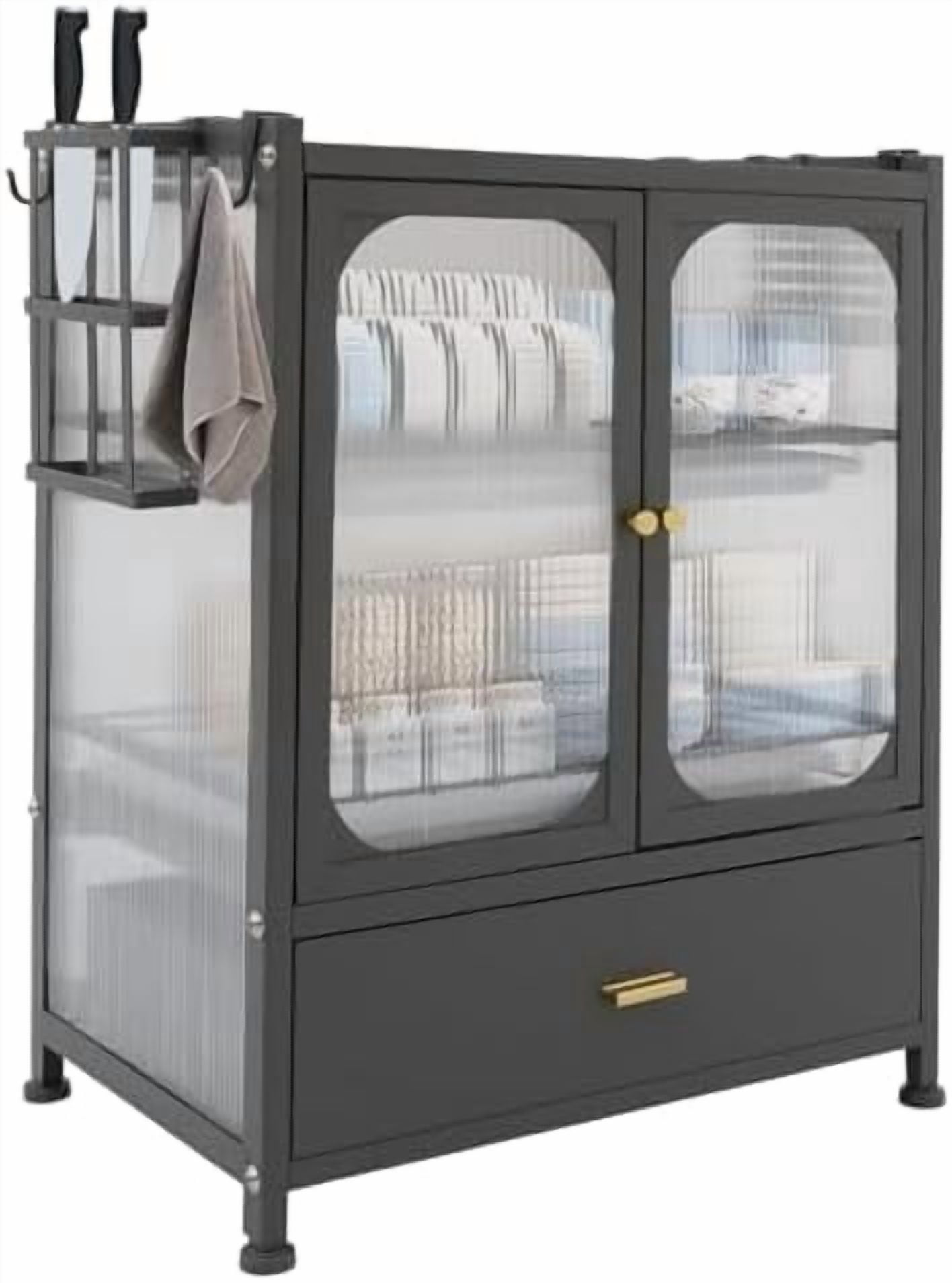 Kitchen Countertop Dish Storage Cabinet with Drawers Dish Rack 2 Layer ...