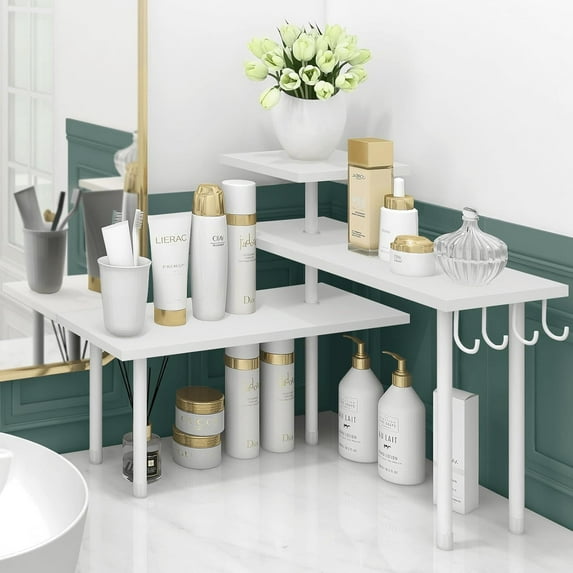Kitchen Countertop Organizer - 3 Tier Corner Shelf, Bathroom Counter Organizer, Spice Rack, Coffee Bar, Over Sink, Rustic Brown