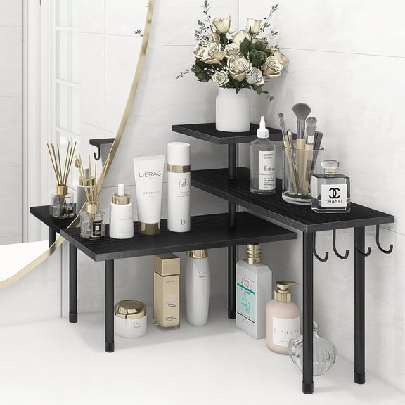 Kitchen Countertop Organizer - 3 Tier Corner Shelf, Bathroom Counter Organizer, Spice Rack, Coffee Bar, Over Sink, Rustic Brown
