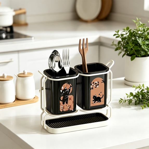 Kitchen Countertop Organizer for Chopsticks and Utensils, Multi Tier Storage Rack for Tableware, Durable Plastic Cutlery Holder for Dining Tools and Kitchen Items