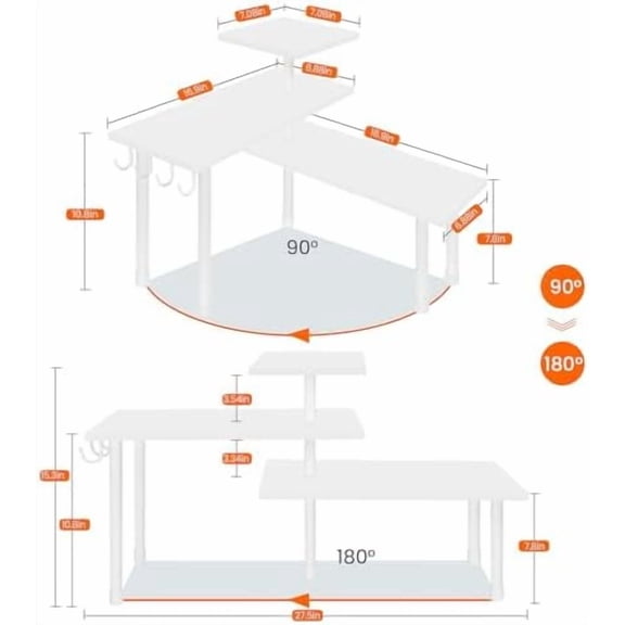 Kitchen Countertop Organizer Corner Shelf, Bathroom Counter Organizers and Storage, 3 Tier Wood Shelf Organizer Space Saver for Make Up, Dresser Table, Desktop, White