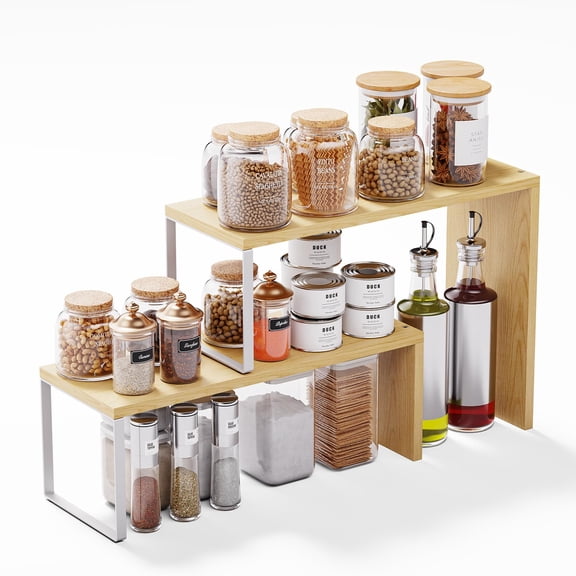 Kitchen Countertop Organizer, Spice Rack Cabinet Organizer Shelf Stackable Counter Corner Shelves Organization and Storage for Pantry, Counter top, Coffee Station Wood Rustic Brown