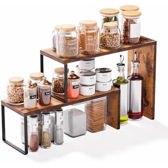 Kitchen Countertop Organizer, Spice Rack Cabinet Organizer Shelf Stackable Counter Corner Shelves Organization and Storage for Pantry, Counter top, Coffee Station Wood Rustic Brown