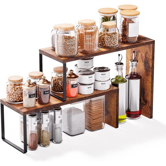 Kitchen Counter Organizer, Wood Rustic Brown Stackable Spice Organizer, for Pantry, Counter Top, Coffee Station