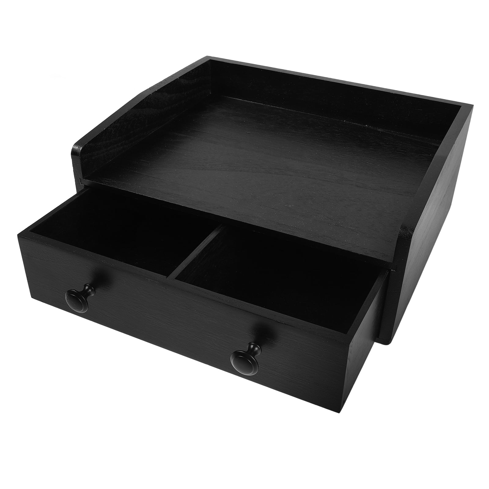 HEMOTON Black Wooden Tea Bag and Coffee Pod Storage Organizer with Drawer Design and Large Capacity for Kitchen Use