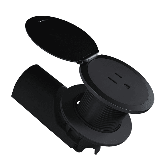 Kitchen Countertop Outlet, 15A, UL498 Sink-Safe Installation, Matte Black with Matte Black Lid
