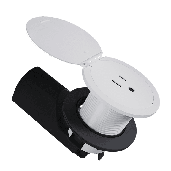 Kitchen Countertop Outlet, 15A, UL498 Sink-Safe Installation, White with Matte White Lid