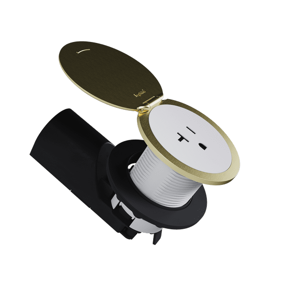 Kitchen Countertop Outlet, 20A, UL498 Sink-Safe Installation, White with Champagne Bronze Lid