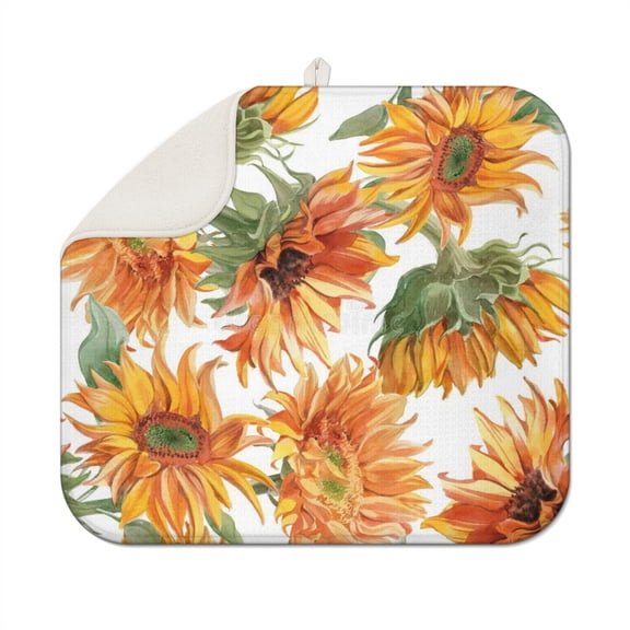 Kitchen Countertop Sunflower Dish Drying Mat Microfiber Absorbent Rack Pad Foldable Floral Drainer 16x18 Inch