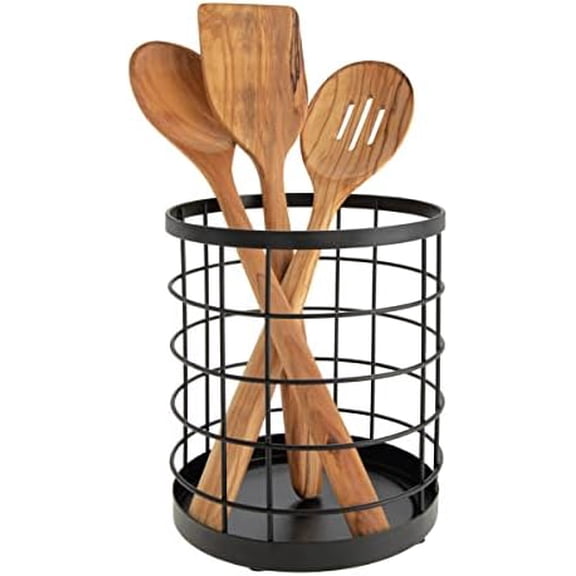 Kitchen Crock for Utensils - Steel Kitchen Crock Utensil Holder for Countertop - Matte Black