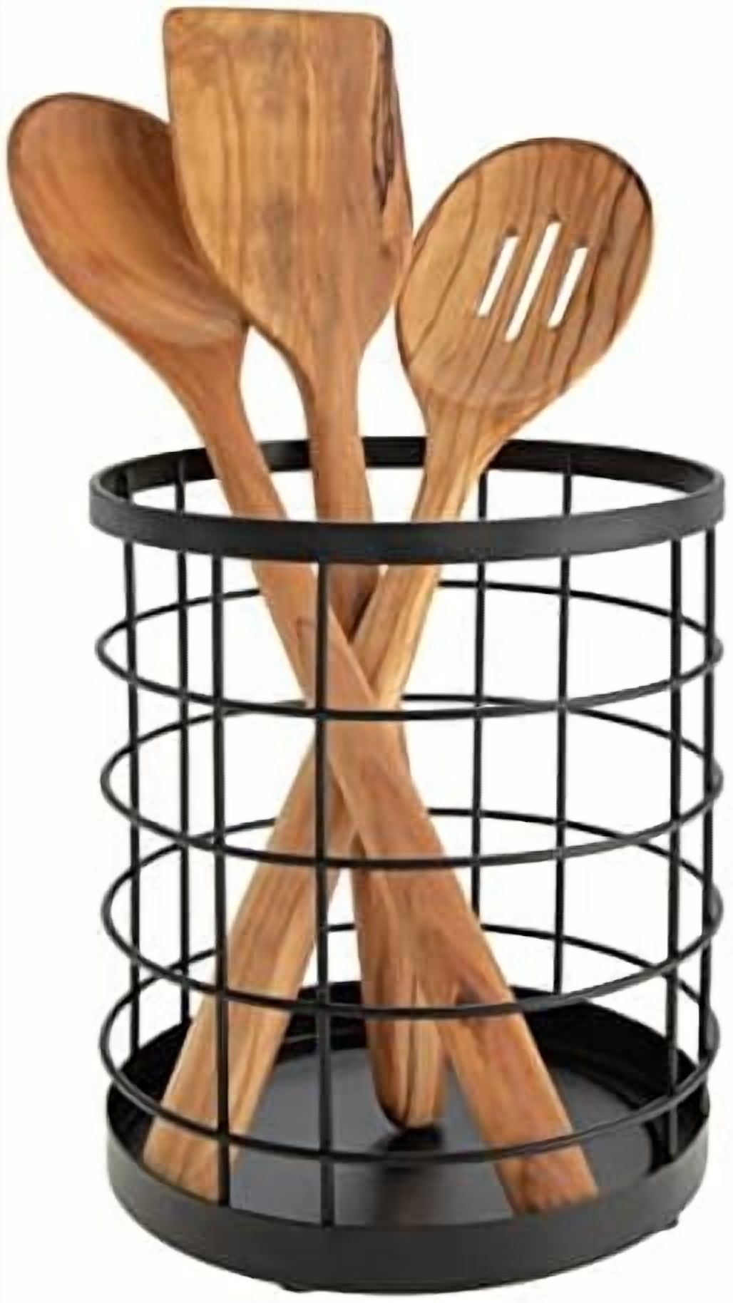 Kitchen Crock for Utensils - Steel Kitchen Crock Utensil Holder for Countertop - Matte Black