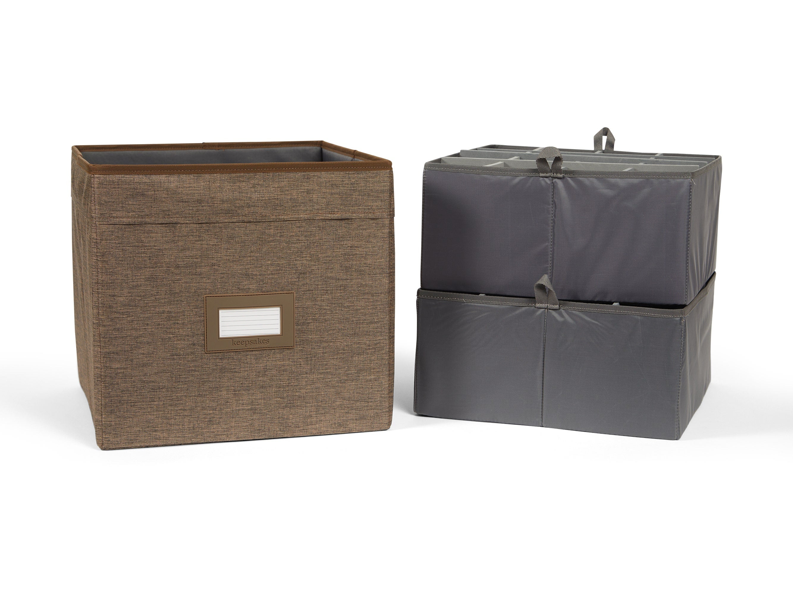 Kitchen Cube Glassware Storage Bin - Durable Polyester, Adjustable Compartments, Sturdy Interior Walls, ID Window, Kitchen Storage, Brown Heather