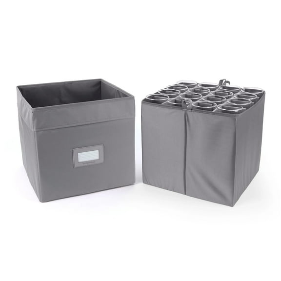 Kitchen Cube Glassware Storage Bin - Durable Polyester, Adjustable Compartments, Sturdy Interior Walls, ID Window, Kitchen Storage, Graphite