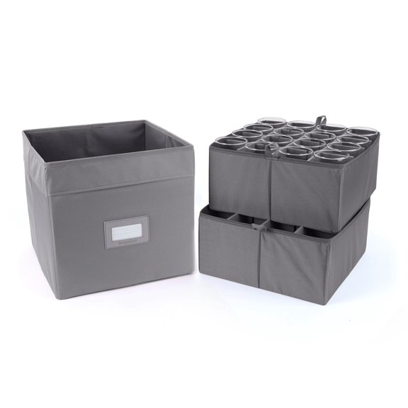 Kitchen Cube Glassware Storage Bin - Durable Polyester, Adjustable Compartments, Sturdy Interior Walls, ID Window, Kitchen Storage, Graphite