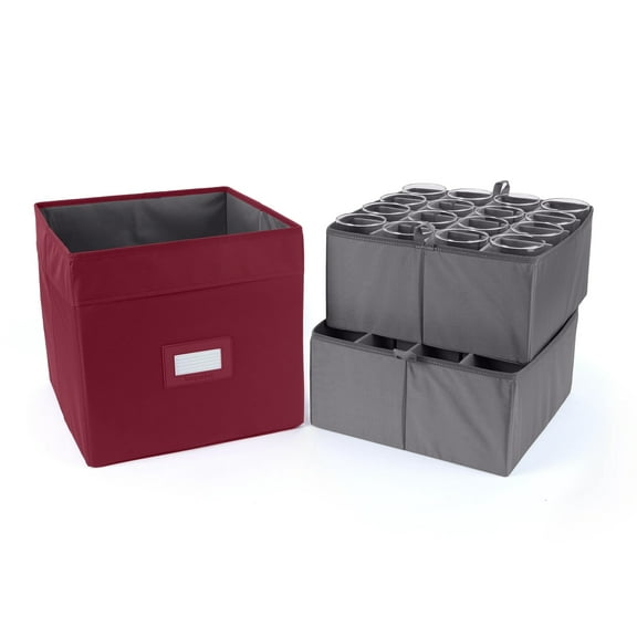 Kitchen Cube Glassware Storage Bin - Durable Polyester, Adjustable Compartments, Sturdy Interior Walls, ID Window, Kitchen Storage, Scarlett Red