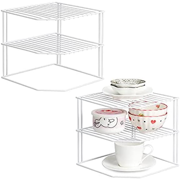 Kitchen Cupboard Organiser, 3 Tier White Corner Plate Rack for Kitchen Cupboard Storage - Cupboard Shelf Insert Organiser (Pack of 2)$$