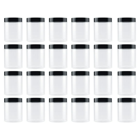 Kitchen Cups, Ongmies 24 Pc Pet Transparent Food Grade Wide Mouth Plastic Jar with Black Lid Storage for Food and Crafts Multi Functional Storage Container, Glass&Bottle