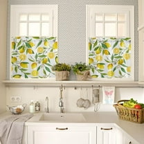 Kitchen Curtain 2 Panels Tiers Curtains 24 Inch Length, Lemon Curtains Rod Pocket Curtains Window Drapes Treatment Window Cafe Curtains Summer Garden Fruit Lemon Slice and Leaves