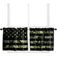 thumbnail image 1 of Kitchen Curtain 24 Inch Length, Green Camouflage American Flag, Small Short Cafe Tiers Curtains Drape, 2 Panels Window Treatment Rod Pocket Drapery Curtains 27.5x24, 1 of 5