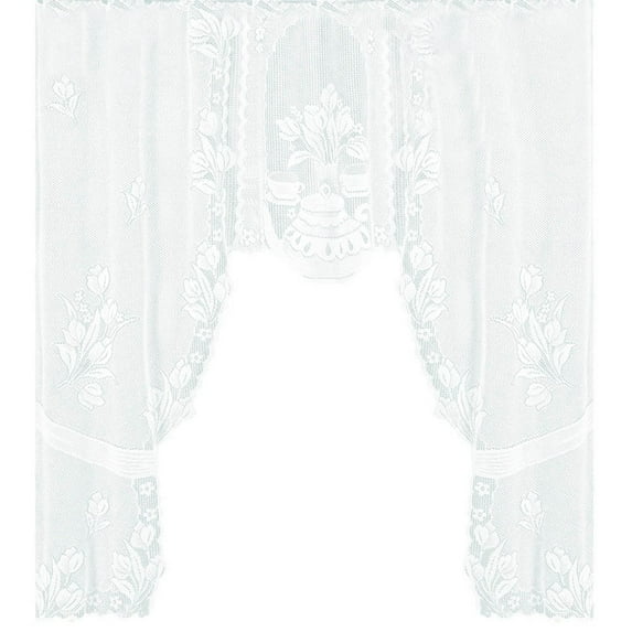 Kitchen Curtain Lace Swag Valance Curtains for Kitchen, White Embroidery Vintage Window Valances Hollow Knitted Voile Drapes for Living Room Bathroom Cafe Dining Room Small Windows, 47" Wx41”H