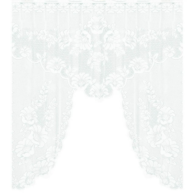 Kitchen Curtain Lace Swag Valance Curtains for Kitchen, White