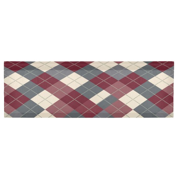 Kitchen Curtain Light Filtering Window Valance Curtain for Living Room Bedroom Balcony Door Decor Maroon Argyle Interlock