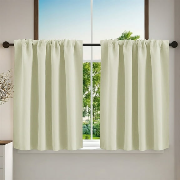 Kitchen Curtain Set of 2, Half Window Curtain, Rod Pocket Kitchen Curtain, Short Blackout Curtain for Small Window, Living Room, Bedroom - 36"x29", Beige