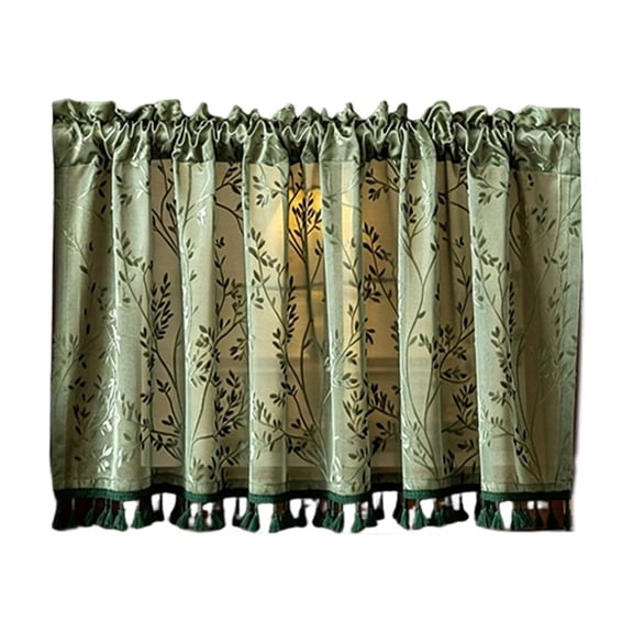 Kitchen Curtain Spring Floral Printed Short Curtain, Semi Sheer Tier Cafe Curtain with Rod Pocket(Green)