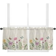 thumbnail image 1 of Kitchen Curtain Tiers Valance, Flower Leaves Spring Watercolor Floral Vintage Botanical Short Rod Pocket Window Curtain for Bedroom, Bathroom, 2 Panel, 27.5" W x36 L, 1 of 5