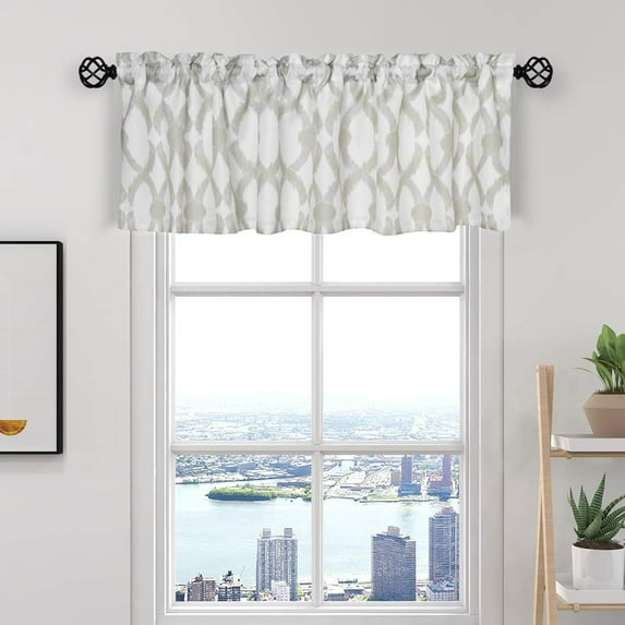 Kitchen Curtain Valance 54" x 15" Multi-Color Geometric Window Valance for Kitchen and Bathroom, Rod Pocket, Light Green/Gray