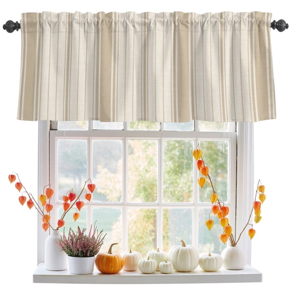 Kitchen Curtain Valance 54"x18",Blackout Rod Pocket Valances Modern Rustic Beige Stripes Small Window Treatment Panel for Living Room Bedroom Bathroom Windows,Farm Minimalist Line Art