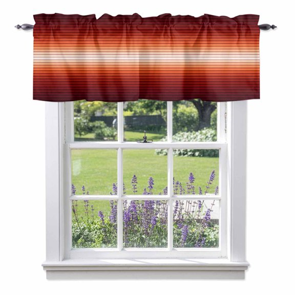 Kitchen Curtain Valance 54"x18",Blackout Rod Pocket Valances Modern Stripes Abstract Color Ombre Small Window Treatment Panel for Living Room Bedroom Windows,Dark Red Orange Gradient