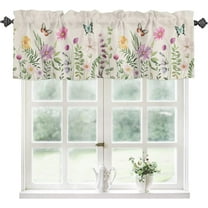Kitchen Curtain Valance, Flower Leaves Spring Watercolor Floral Vintage Botanical Short Rod Pocket Window Curtain for Bedroom, Bathroom, 1 Panel, 54" W x 18" L