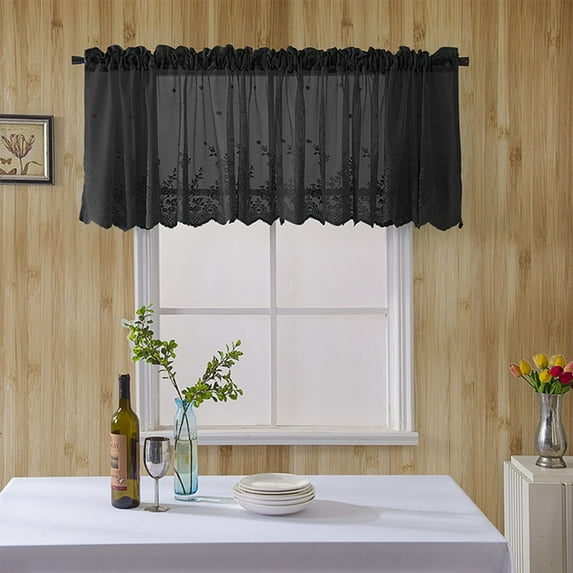 Kitchen Curtain Valance, Lace Cafe Curtains Small Curtains Fresh Pastoral Style for Room Decoration 54x24 inch(Black)