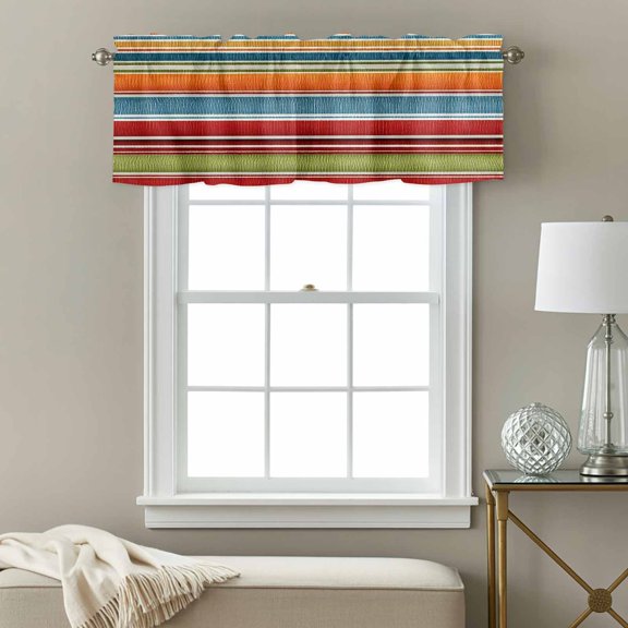 Kitchen Curtain Valance Modern Colorful Stripes Rod Pocket Window Valances,Red Green Blue Burlap Texture Small Windows Treatment for Living Room Bedroom,42"x12"