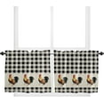 thumbnail image 1 of Kitchen Curtain Valance, Rooster Black Buffalo Check Plaid Vintage Farm Cock Chicken Short Rod Pocket Window Curtain Tiers for Bedroom, Bathroom, 2 Panel, 27.5" W x36 L, 1 of 5