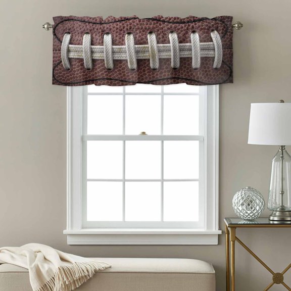 Kitchen Curtain Valance Rugby Football Sport Rod Pocket Window Valances,White Stripe Retro Texture Small Windows Treatment for Living Room Bedroom,42"x12"