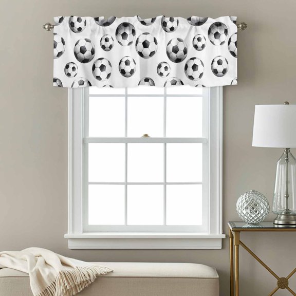 Kitchen Curtain Valance Sports Soccer Balls Rod Pocket Window Valances,Modern Minimalist Football Pattern Small Windows Treatment for Living Room Bedroom,42"x12"