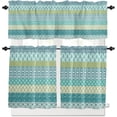 thumbnail image 1 of Kitchen Curtain Valance and Tiers Set Boho 3 Pc Window Treatment Bohemian Geometric Stripes Blue Green 3 Pieces Rod Pocket Valance Set for Small Windows Bedroom, 54 in x 24 in Teal, 1 of 6
