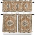 thumbnail image 1 of Kitchen Curtain Valance and Tiers Set Boho Bohemia 3 Pc Window Treatment Tribal Vintage Rustic Brown 3 Pieces Rod Pocket Valance Set for Small Windows Bedroom, 54 in x 36 in, 1 of 6