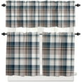 thumbnail image 1 of Kitchen Curtain Valance and Tiers Set Check Plaid Rod Pocket Kitchen Tier Curtain Valance Set 3 Piece Farmhouse Brown Blue Buffalo Plaid Window Curtain Valance Tier Set for Bedroom Bathroom 54x36 Inch, 1 of 6
