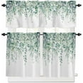 thumbnail image 1 of Kitchen Curtain Valance and Tiers Set Green Eucalyptus 3 Pc Window Treatment Watercolor Leaves 3 Pieces Rod Pocket Valance Set for Small Windows 54 in x 24 in, 1 of 6