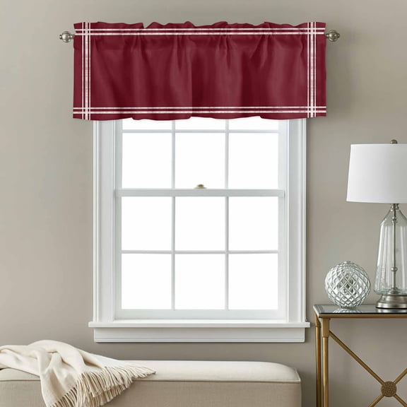 Kitchen Curtain Valance Wine Red Dark Maroon Rod Pocket Window Valances,Burgundy Red Small Windows Treatment for Living Room Bedroom,54"x18"