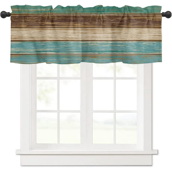 Kitchen Curtain Valance for Kitchen and Bathroom Room Darkening Rod Pocket Window Treatment Valance,Rustic Old Barn Wood Retro 1 Panel, 54 x 18 Inch