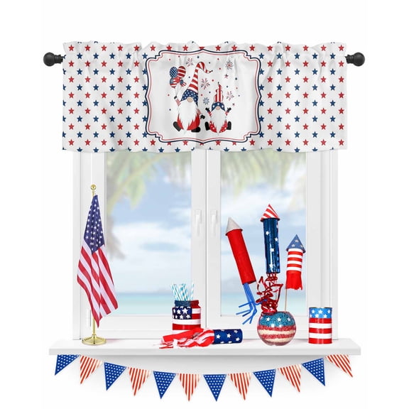 Kitchen Curtain Valances for Windows,4th of July Patriotic Dwarf Celebration Rod Pocket Small Valance Rustic Seamless Stars on White Short Window Treatment for Bedroom Bathroom Living Room,42"x12"