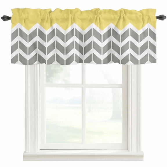 Kitchen Curtain Valances for Windows,Abstract Geometric White Arrow Lines Chevron Rod Pocket Small Valance Short Window Treatment for Bedroom Bathroom Living Room,42"x12"