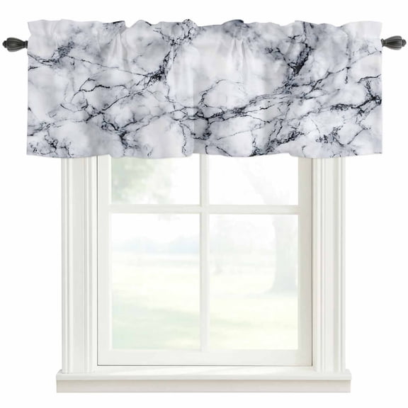 Kitchen Curtain Valances for Windows,Abstract Marble Stone Texture Rod Pocket Small Valance Short Window Treatment for Bedroom Bathroom Living Room,42"x12"