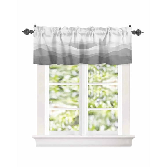 Kitchen Curtain Valances for Windows,Abstract Minimalist Gray Ombre Rod Pocket Small Valance Modern Geometric Wave Stripe Short Window Treatment for Bedroom Bathroom Living Room,54"x18"
